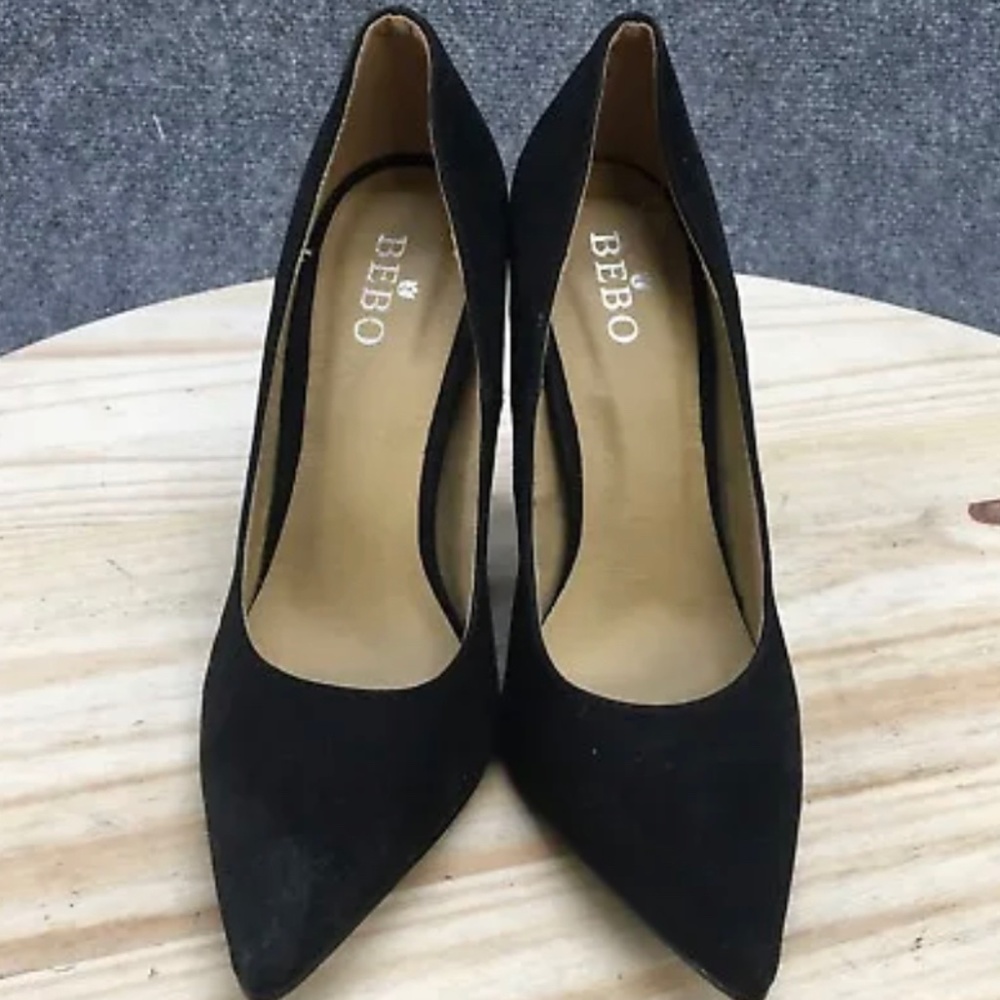 Bebo Heels Womens 5 Stiletto Dress Pumps Black Suede Pointed Toe High Slip On